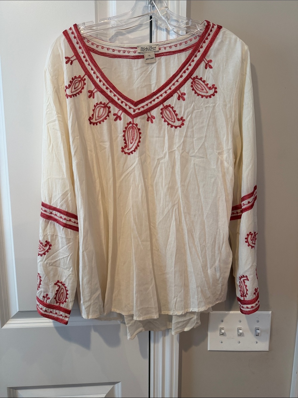 Lucky Brand Cream Tunic with Red Embroidery